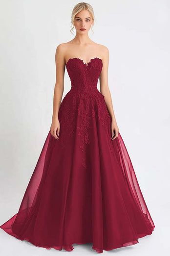 Black A Line Tulle Long Evening Dress with Lace
