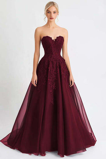 Black A Line Tulle Long Evening Dress with Lace