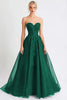 Load image into Gallery viewer, Black A Line Tulle Long Evening Dress with Lace