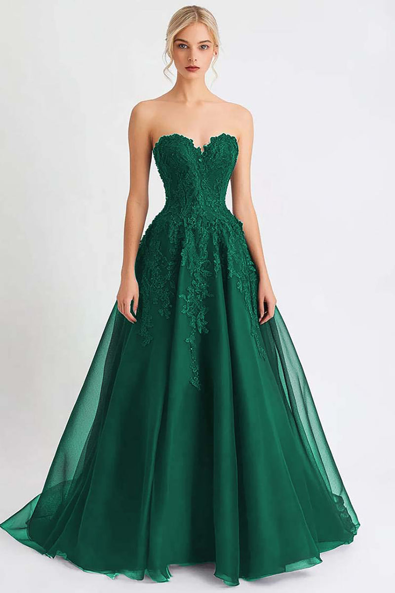 Load image into Gallery viewer, Black A Line Tulle Long Evening Dress with Lace