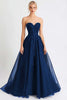 Load image into Gallery viewer, Black A Line Tulle Long Evening Dress with Lace