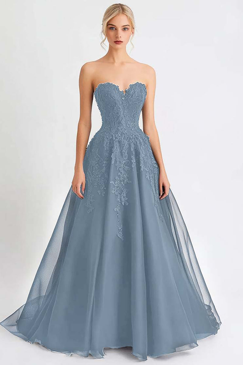 Load image into Gallery viewer, Black A Line Tulle Long Evening Dress with Lace