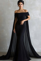 Load image into Gallery viewer, Black Mermaid Satin Off the Shoulder Long Evening Dress