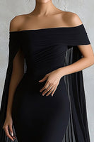 Load image into Gallery viewer, Black Mermaid Satin Off the Shoulder Long Evening Dress