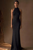 Load image into Gallery viewer, Black Sheath Satin Halter Long Evening Dress