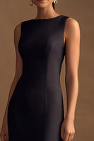 Load image into Gallery viewer, Simple Black Satin Long Sheath Evening Dress