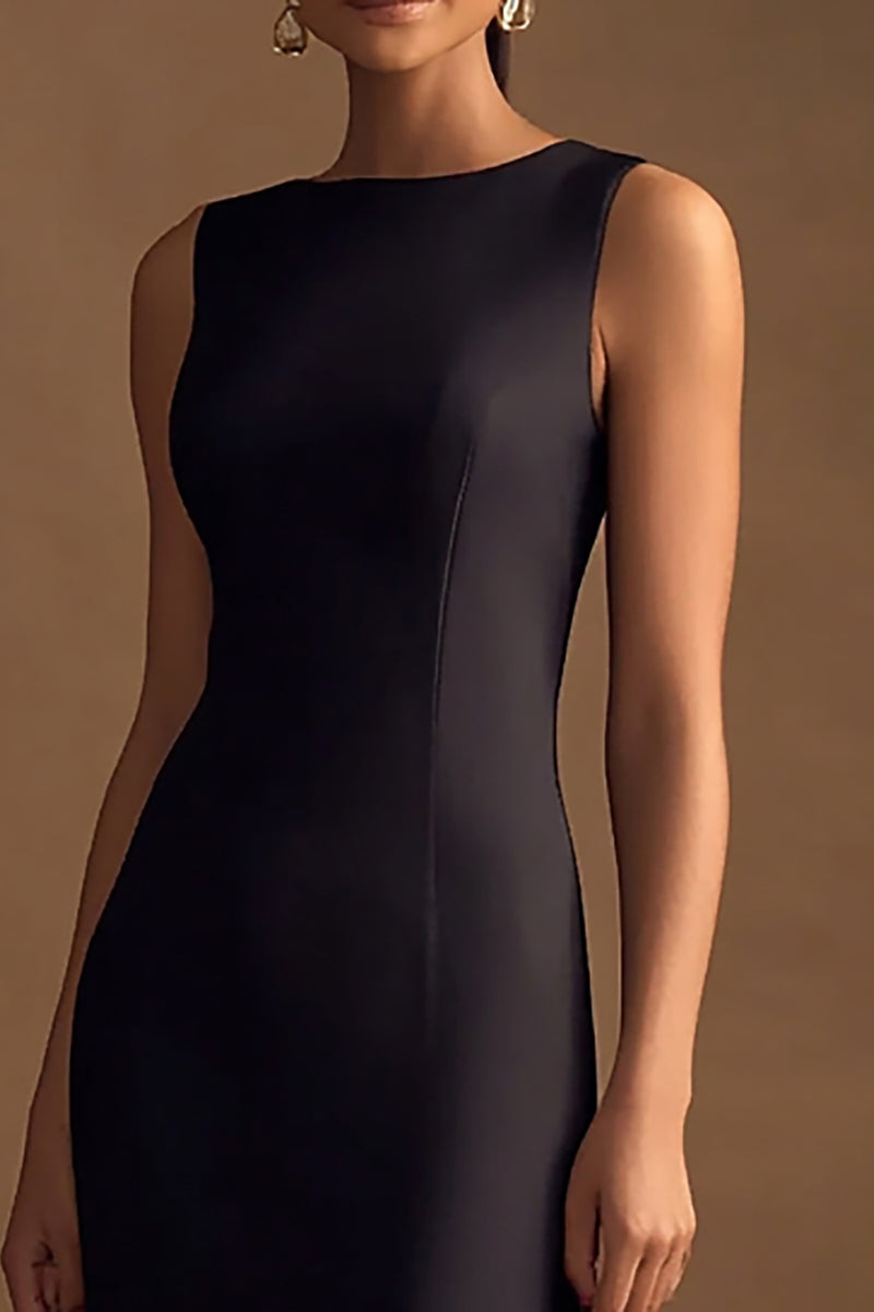 Load image into Gallery viewer, Simple Black Satin Long Sheath Evening Dress