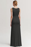 Load image into Gallery viewer, Black V Neck Sheath Long Evening Dress with Ruffles