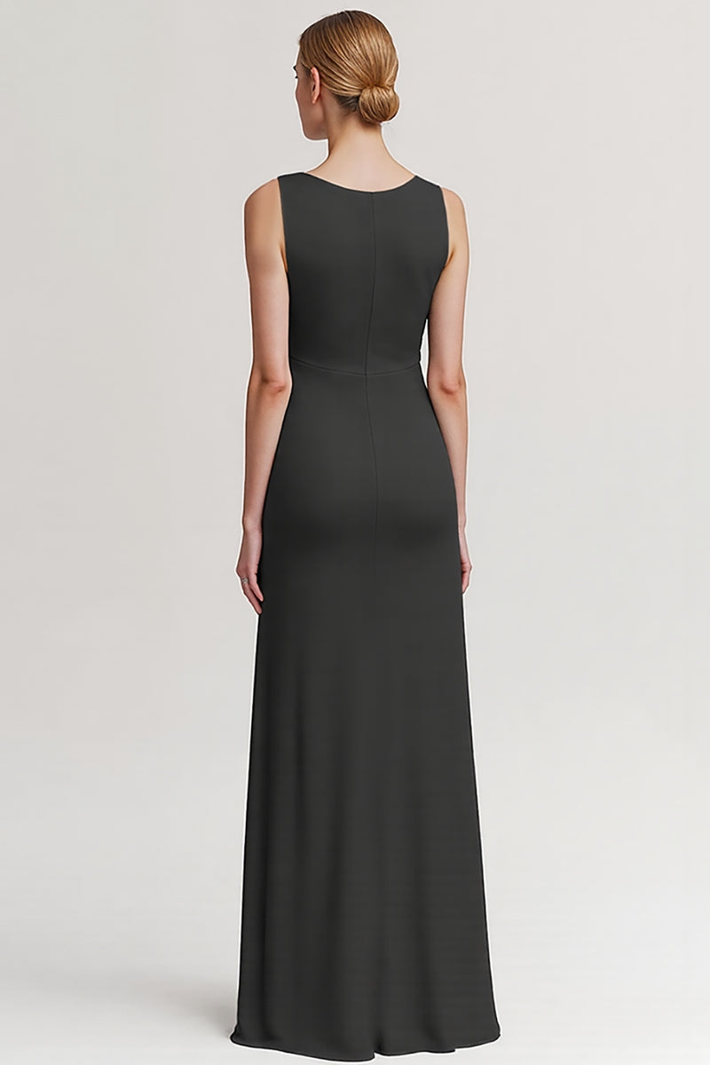 Load image into Gallery viewer, Black V Neck Sheath Long Evening Dress with Ruffles