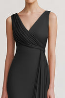 Load image into Gallery viewer, Black V Neck Sheath Long Evening Dress with Ruffles