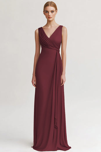 Black V Neck Sheath Long Evening Dress with Ruffles