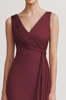 Load image into Gallery viewer, Black V Neck Sheath Long Evening Dress with Ruffles