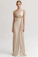 Load image into Gallery viewer, Black V Neck Sheath Long Evening Dress with Ruffles