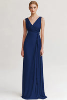 Load image into Gallery viewer, Black V Neck Sheath Long Evening Dress with Ruffles