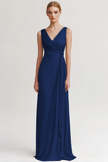 Black V Neck Sheath Long Evening Dress with Ruffles