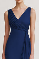 Load image into Gallery viewer, Black V Neck Sheath Long Evening Dress with Ruffles