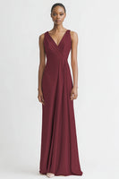 Load image into Gallery viewer, Black Satin A Line Ruched V Neck Long Evening Dress