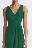 Load image into Gallery viewer, Black Satin A Line Ruched V Neck Long Evening Dress