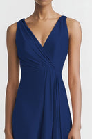 Load image into Gallery viewer, Black Satin A Line Ruched V Neck Long Evening Dress