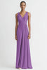 Load image into Gallery viewer, Black Satin A Line Ruched V Neck Long Evening Dress