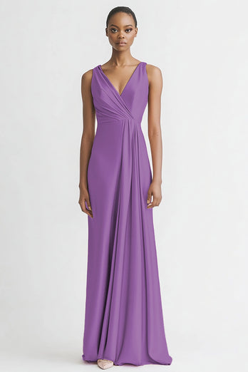 Black Satin A Line Ruched V Neck Long Evening Dress