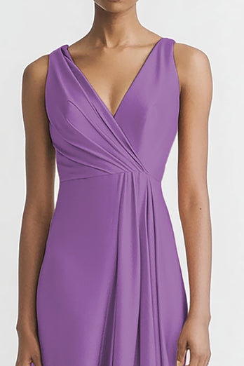 Black Satin A Line Ruched V Neck Long Evening Dress