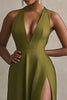 Load image into Gallery viewer, Martini Satin V Neck A Line Long Evening Dress with Slit
