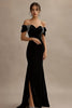 Load image into Gallery viewer, Black Off the Shoulder Satin Long Evening Dress with Slit