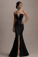 Load image into Gallery viewer, Black and White Mermaid Satin Long Evening Dress with Slit