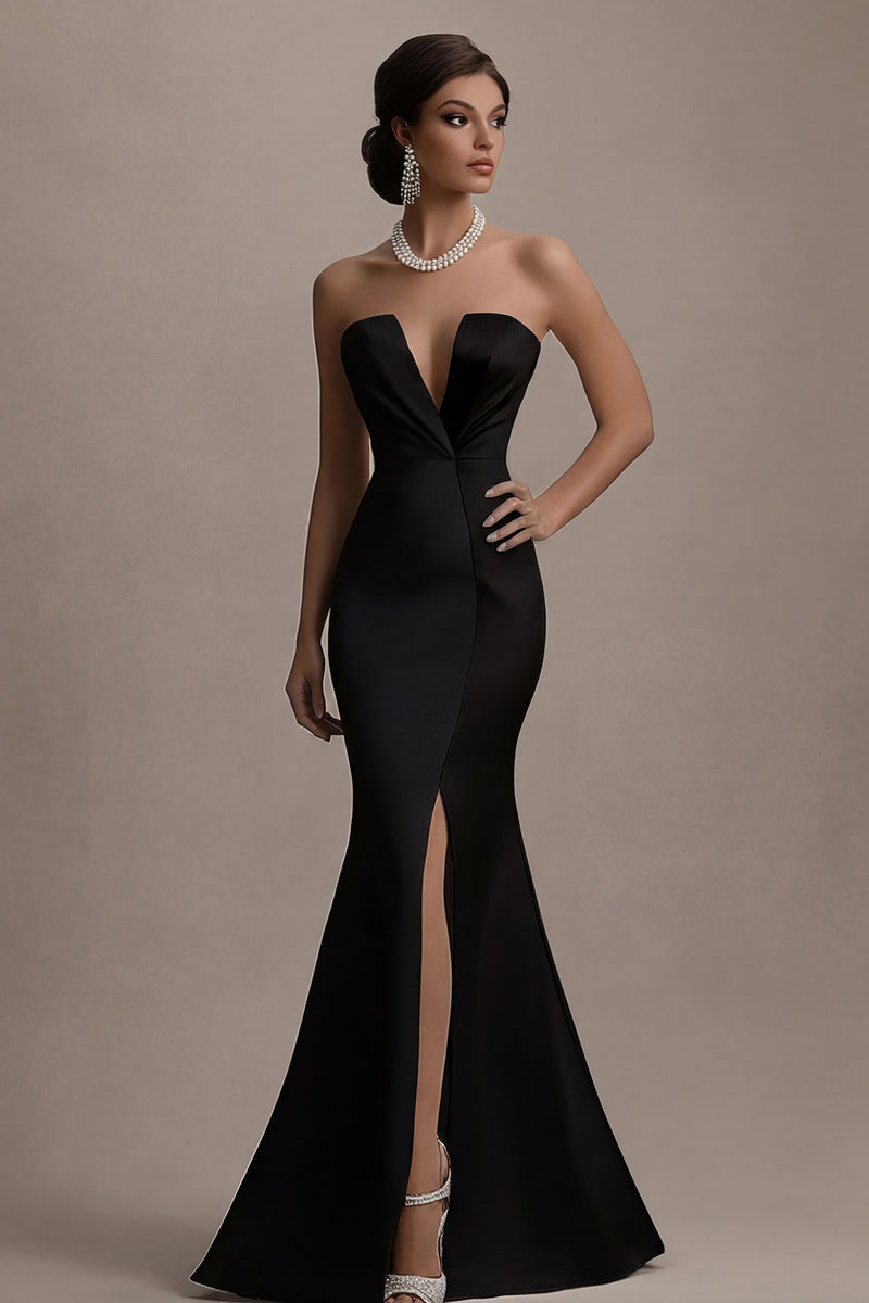 Load image into Gallery viewer, Black and White Mermaid Satin Long Evening Dress with Slit