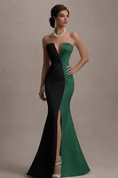 Load image into Gallery viewer, Black and White Mermaid Satin Long Evening Dress with Slit