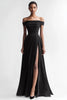 Load image into Gallery viewer, Black A Line Chiffon Long Evening Dress with Slit