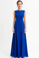Load image into Gallery viewer, Royal Blue A Line Chiffon Bateau Neck Long Evening Dress