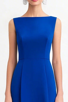 Royal Blue A Line Chiffon Bateau Neck Long Evening Dress