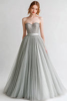 Load image into Gallery viewer, Light Grey A Line Sweetheart Long Tulle Evening Dress