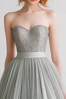 Load image into Gallery viewer, Light Grey A Line Sweetheart Long Tulle Evening Dress