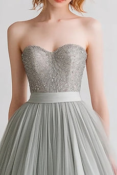 Light Grey A Line Sweetheart Long Tulle Evening Dress