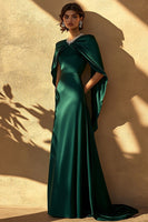 Load image into Gallery viewer, Dark Green A Line Satin Long Evening Dress with Cape