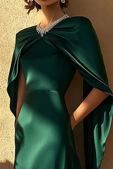 Dark Green A Line Satin Long Evening Dress with Cape