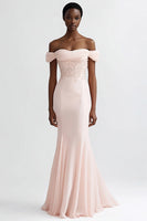 Load image into Gallery viewer, Pink Mermaid Chiffon Off the Shoulder Long Evening Dress