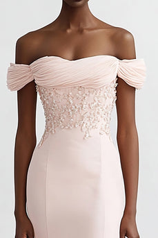 Pink Mermaid Chiffon Off the Shoulder Long Evening Dress