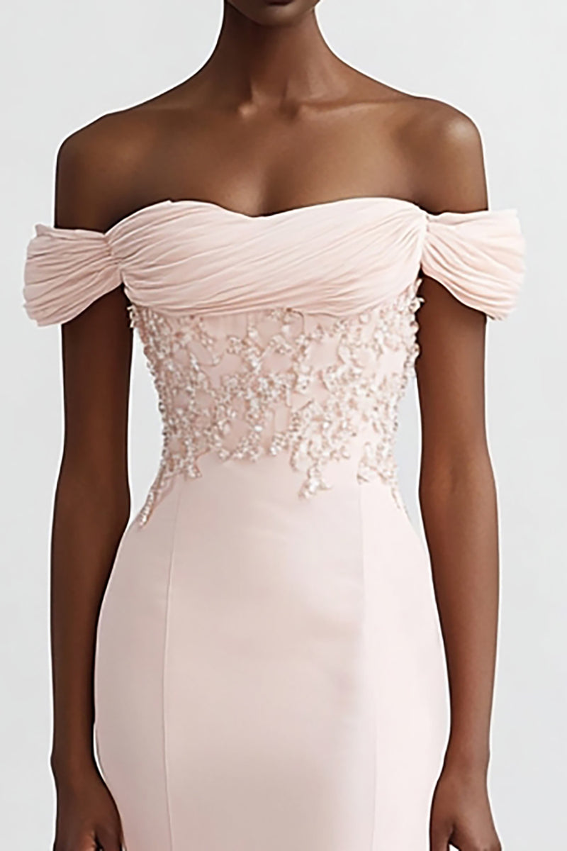 Load image into Gallery viewer, Pink Mermaid Chiffon Off the Shoulder Long Evening Dress