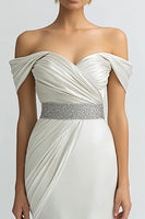 Load image into Gallery viewer, Ivory Sheath Satin Off the Shoulder Long Evening Dress