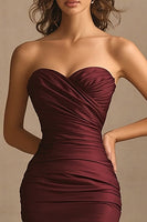 Load image into Gallery viewer, Burgundy Satin Mermaid Sweetheart Long Evening Dress