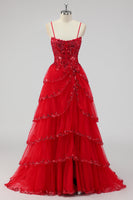 Load image into Gallery viewer, Lavender Corset A Line Sequins Long Tiered Prom Dress with Slit