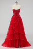 Load image into Gallery viewer, Lavender Corset A Line Sequins Long Tiered Prom Dress with Slit