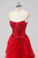 Load image into Gallery viewer, Lavender Corset A Line Sequins Long Tiered Prom Dress with Slit