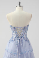 Load image into Gallery viewer, Lavender Corset A Line Sequins Long Tiered Prom Dress with Slit