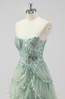 Load image into Gallery viewer, Lavender Corset A Line Sequins Long Tiered Prom Dress with Slit