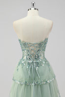 Load image into Gallery viewer, Lavender Corset A Line Sequins Long Tiered Prom Dress with Slit
